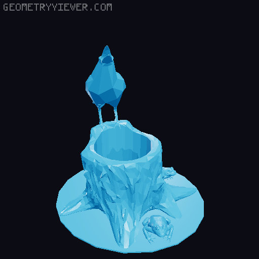 crow on stump with frogs pen holder 3D model thumbnail