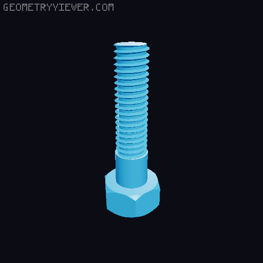M6 1.0mm nut and bolt (15-30mm) 3D model thumbnail