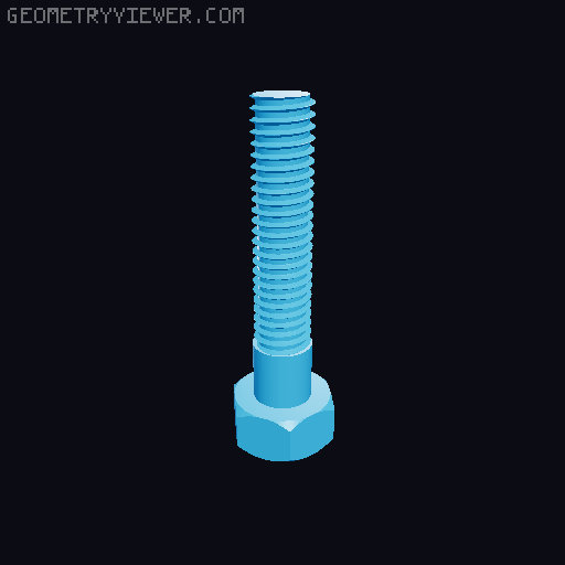 M6 1.0mm nut and bolt (15-30mm) 3D model thumbnail