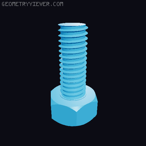 M6 1.0mm nut and bolt (15-30mm) 3D model thumbnail