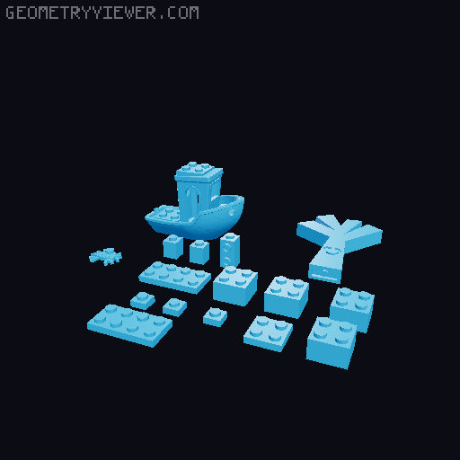 Ahh! There's a Leek on the boat! -      extra lego pieces to play with     2x2, 1x1, flat 1x1 & 2x4, inverted piece 1x2 and some of my own creations. 3D model thumbnail