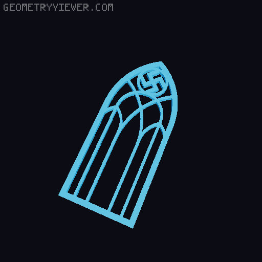 Gothic Window With Emblem (cross, inverted cross, bat, left/right swastika, pentagram) [OpenSCAD] 3D model thumbnail