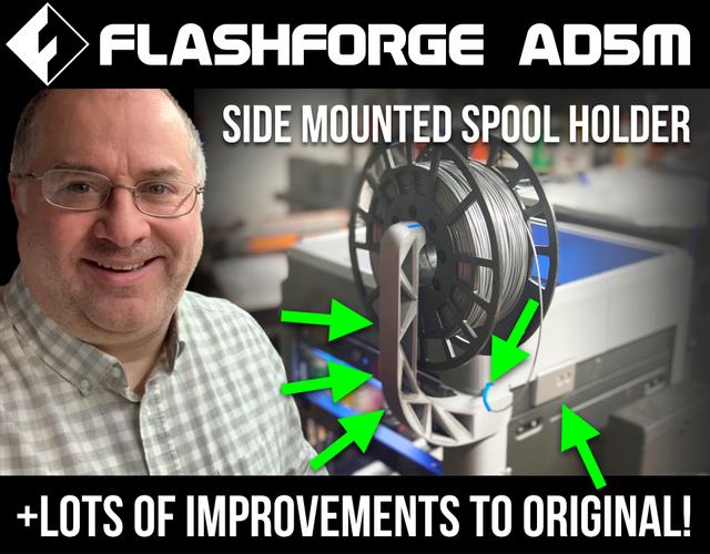 Flashforge Adventurer 5M (AD5M) IMPROVED Spool Holder, Inlet, Runout Sensor Mount + SIDE MOUNT Spool Holder! v1.1 3D model thumbnail