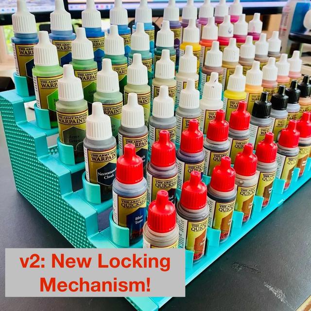 Modular holder/rack for miniature paints and brushes 3D model thumbnail