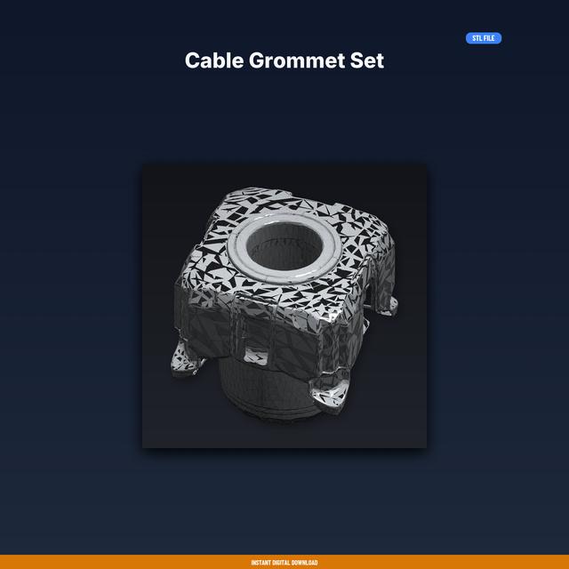 Cable Grommet Set STL File for 3D Printing, Home Decor Digital Download 3D model thumbnail