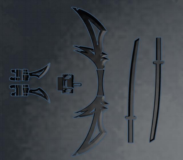 mini 13 / Dummy 13 / Easy 13 blade-wing (plus two katana) 3D model thumbnail