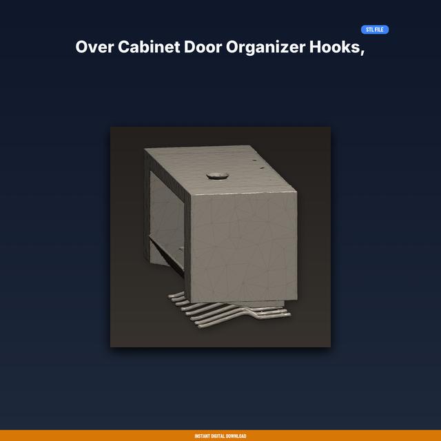 Over Cabinet Door Organizer Hooks, Holds Cutting Boards Lids, Space Saver - STL File for 3D Printing 3D model thumbnail
