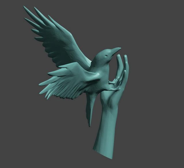 Statue of Nocturnal - Left hand and bird remix 3D model thumbnail