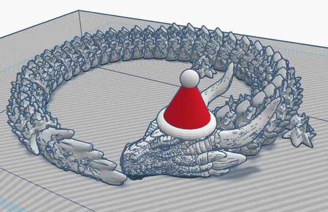 Articulated Winter Dragon with a Christmas Hat 3D model thumbnail