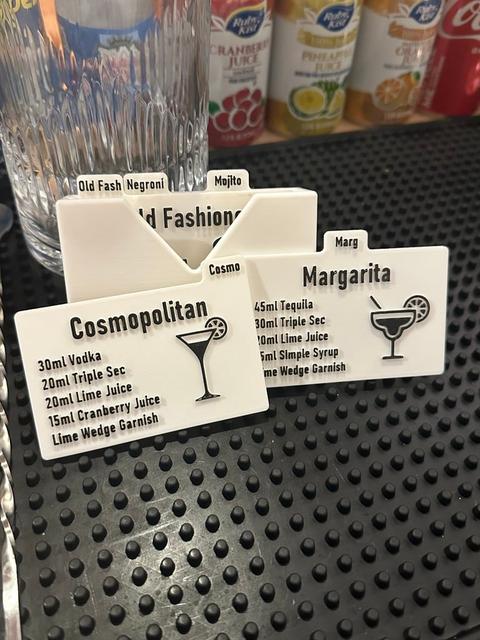 Cocktail Recipe Quick Reference Cards + Holder 3D model thumbnail