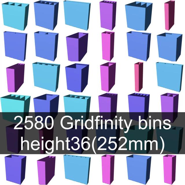 Gridfinity cups height 36 (256mm) collection 3D model thumbnail