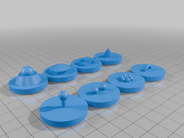 8 Gatsby-inspired boardgame pieces 3D model thumbnail