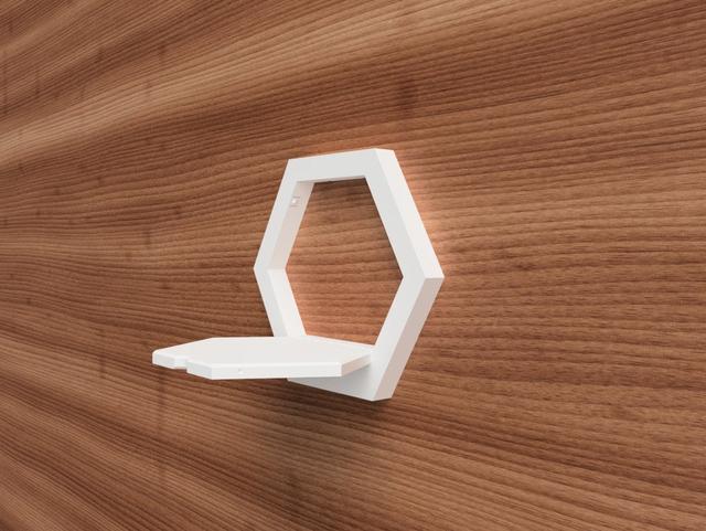 Wall mounted foldable modular hexagon shelf (print in place) 3D model thumbnail