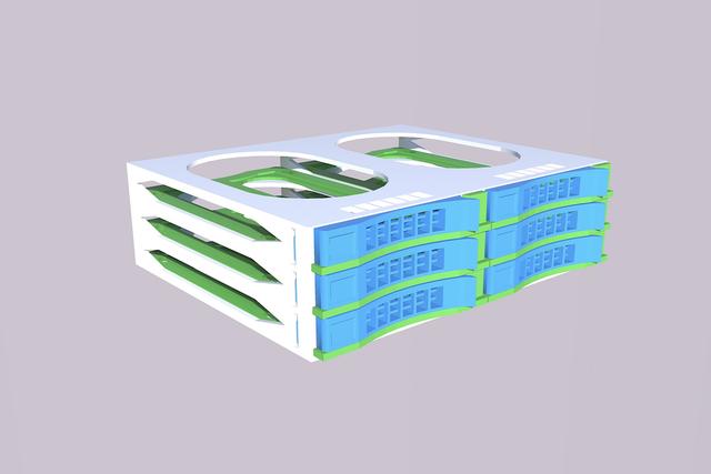 Hot swap Disk enclosure for 5.25 inch expansion bay. Fits 6 * 2.5 inch Drives (SSD or HDD) 42 x 120 mm 3D model thumbnail