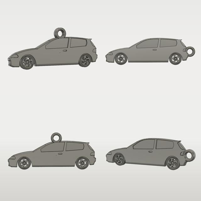 Civic Keychain Bundle - 2 Variants Side Profile 3D model thumbnail