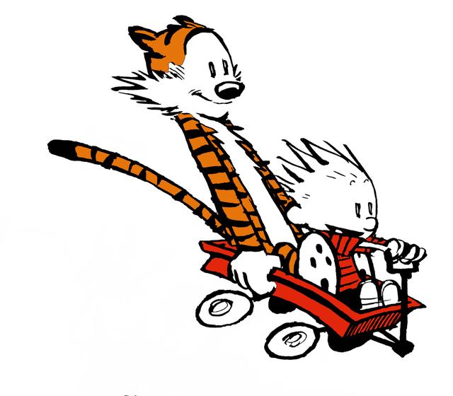 Calvin and Hobbes in wagon 3D model thumbnail