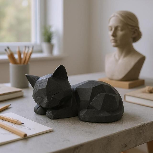 Cute Sleeping Low Poly Kitten (Support free) 3D model thumbnail