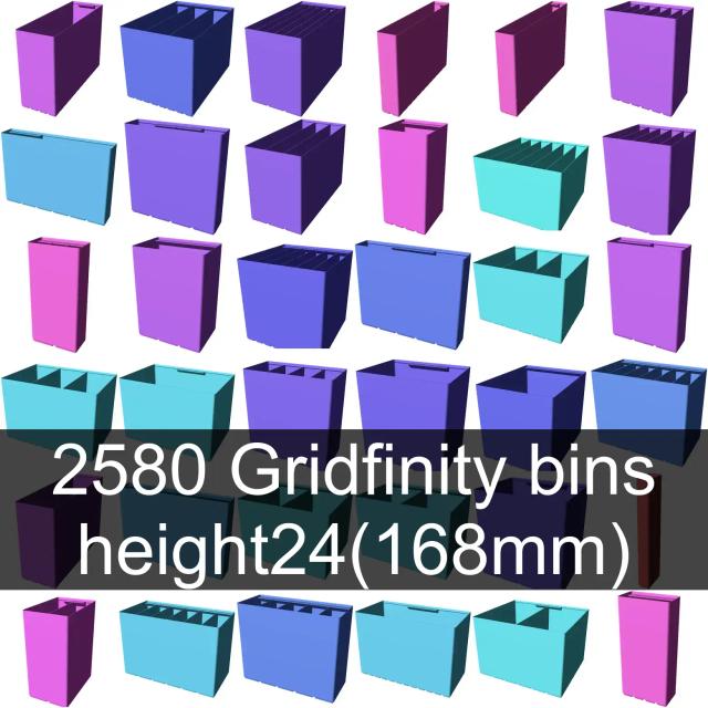 Gridfinity cups height 24 (172mm) collection 3D model thumbnail
