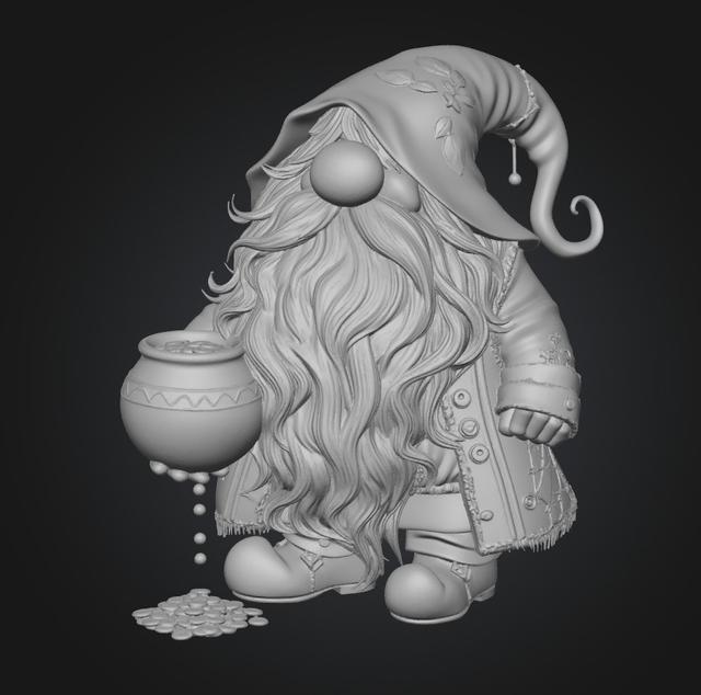 Gnome with a Pot of Gold 3D model thumbnail