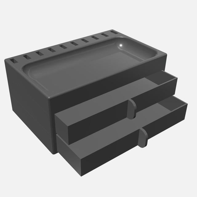 Simple Stackable Desk Tidy Drawers + USB Pen Holder 3D model thumbnail