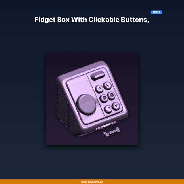 Fidget Box With Clickable Buttons, Satisfying Press Feel, Discrete Size - STL File for 3D Printing 3D model thumbnail
