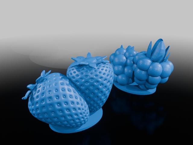 Fruit tokens Strawberries and raspberries 3D model thumbnail