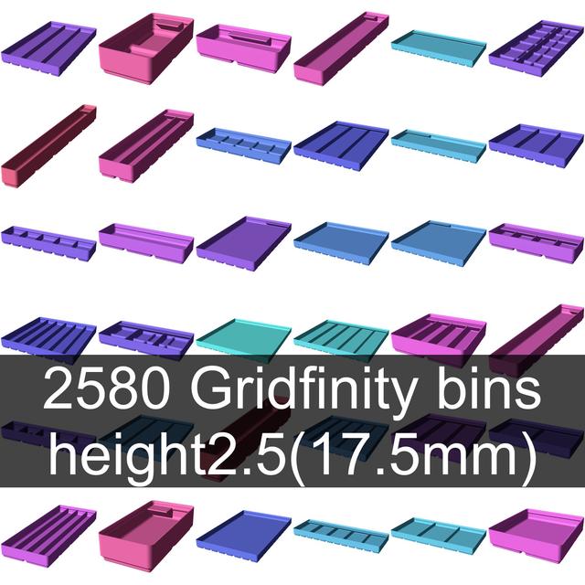 Gridfinity cups height 2.5 (21.5mm) collection 3D model thumbnail