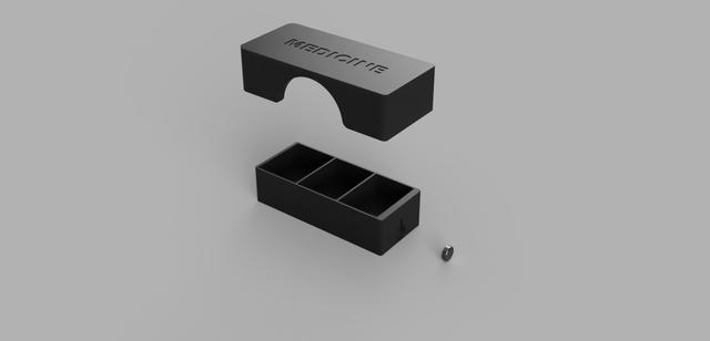3 Bay Pill Box Drop Down lid with friction fit and magnetic securing. 3D model thumbnail