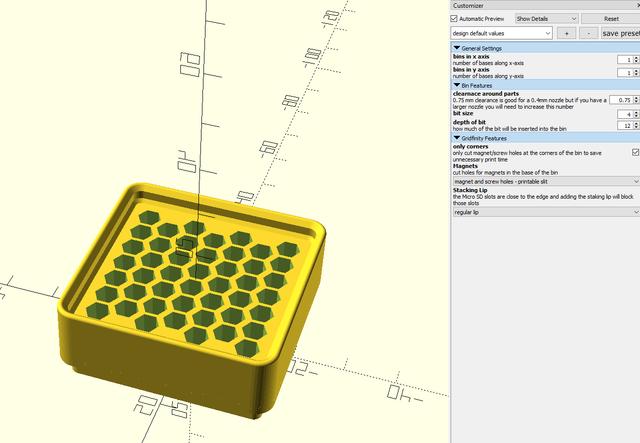 Gridfinity OpenSCAD hex storage 3D model thumbnail