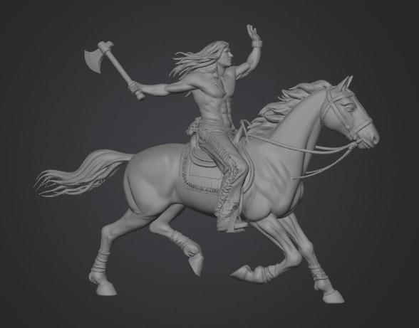 Desert Warrior on a Galloping Black Horse 3D model thumbnail
