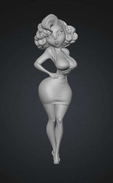 Pin-Up Doll in White Dress 3D model thumbnail