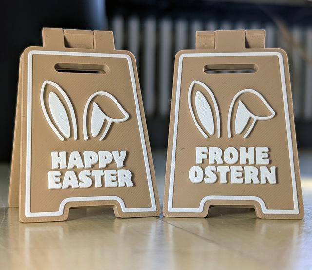 Happy Easter Sign / Frohe Ostern Schild - Print in place 3D model thumbnail