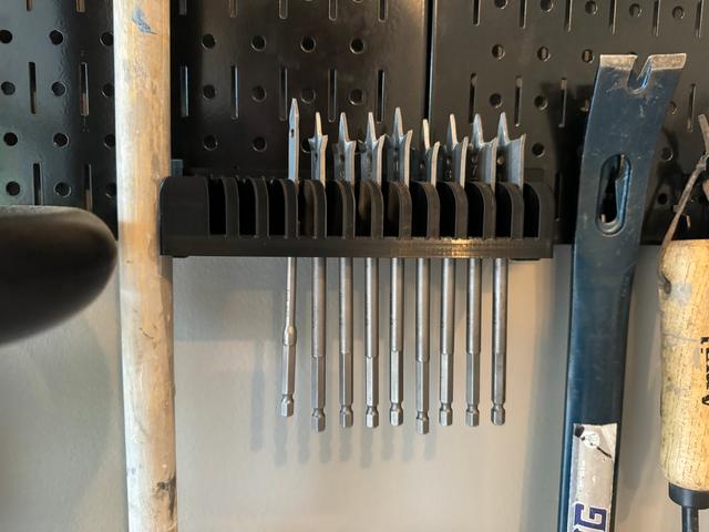 Pegboard Spade Bit Mount for Wall Control 3D model thumbnail