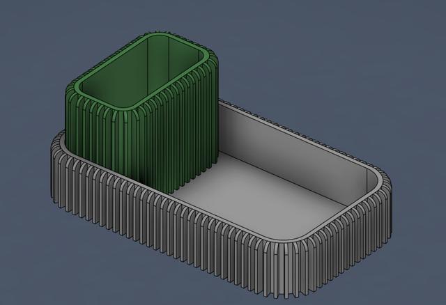 Modern Ribbed Desk Organizer / Modular Pen Holder & Tray 3D model thumbnail