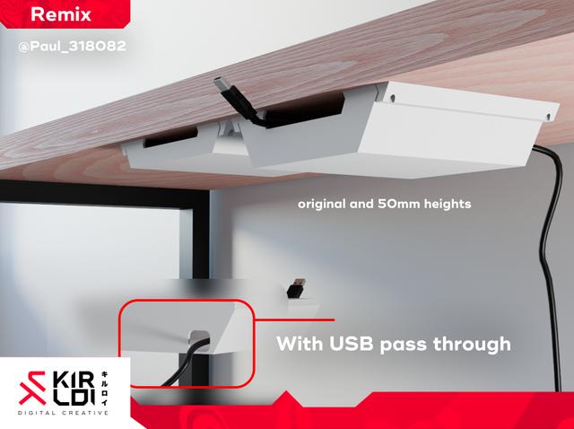 Under Desk Drawer - no handle and usb pass through holes remix 3D model thumbnail