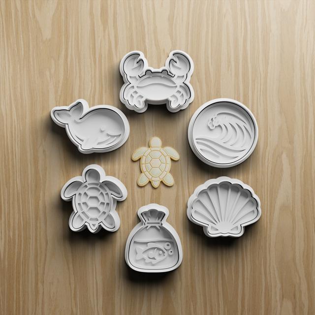 Ocean Cookie Cutter STL Bundle | Sea Life Fondant Cutter Set | 3D Printable Baking Files 3D model thumbnail