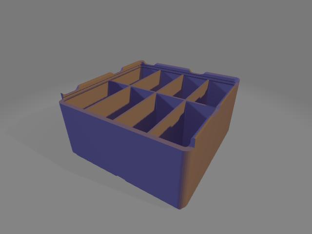 Gridfinity Bins with Lids 2x2x4 + 2x2x6 with 2x4 dividers. 3D model thumbnail