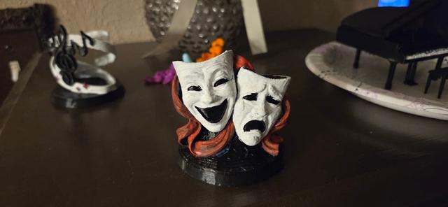 Theater Masks Trophy Award Statue 3D model thumbnail