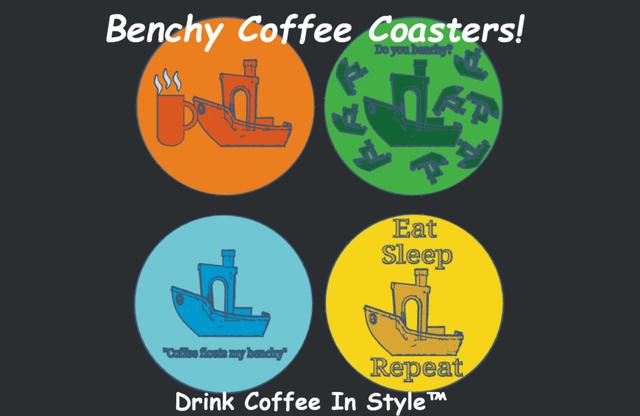 Benchy Coffee Coasters x 4 3D model thumbnail