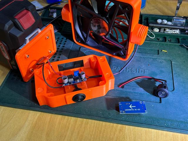 Base and back plate for Modular Desk Fan: bigger step down converter and round switch 3D model thumbnail