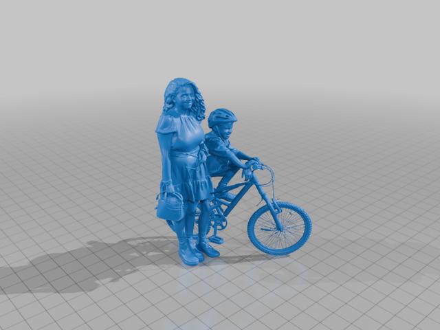 Mother and Son on a Neon Green Bicycle 3D model thumbnail