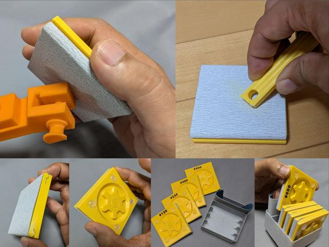 Handy Flat Sanding Block with gridfinity bin (70x115 & 93x115 paper sizes) 3D model thumbnail