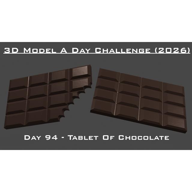 Model A Day Challenge - Day 94 - Tablet Of Chocolate 3D model thumbnail