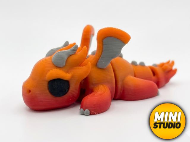Flexi Flame Dragon + Keychain Version 3D model thumbnail