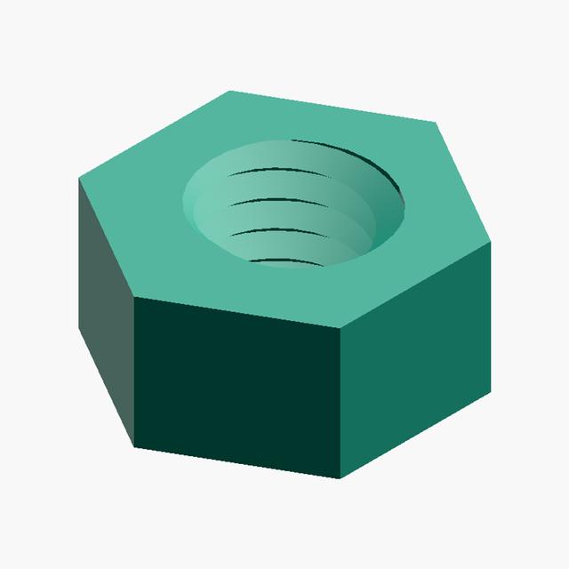 Parametric Hexagon Nut Generator (STEP, Customizable, CNC & 3D Printing) 3D model thumbnail