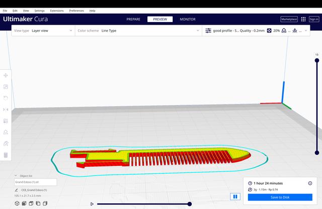 fiex version of knife comb for uhltimate otf knife 3D model thumbnail