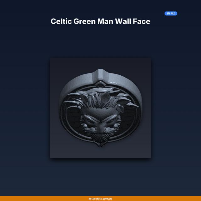 Celtic Green Man Wall Face STL File for 3D Printing, Mythology Figures Digital Download 3D model thumbnail