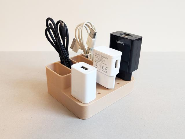 SMALLER Organizer for USB cables & chargers EU/US/UK - 5 slots | REMIX 3D model thumbnail