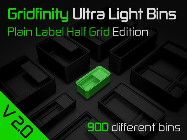 Gridfinity Ultra Light Bins - Plain Label Half Grid Edition 3D model thumbnail