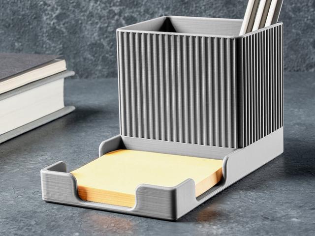 Ribbed Sticky Note Pen Holder 3D model thumbnail